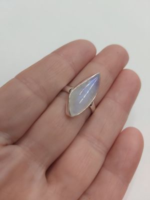 Rainbow Moonstone Ring E - Size 9 Sterling Silver