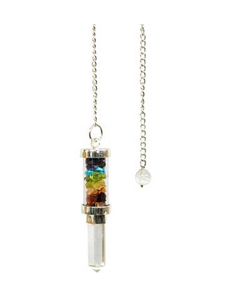 Chakra Chips in Glass Tube w Point Pendulum - 9&quot;&#39;L
