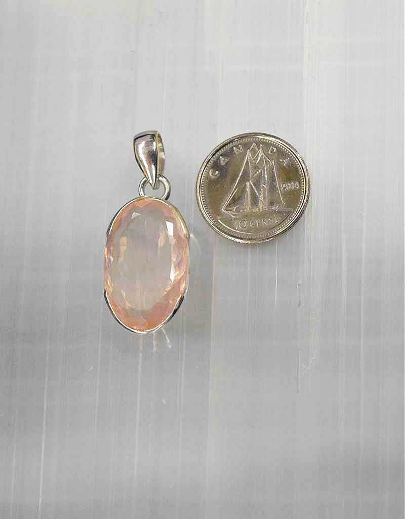 Rose Quartz B Pendant Sterling Silver Faceted
