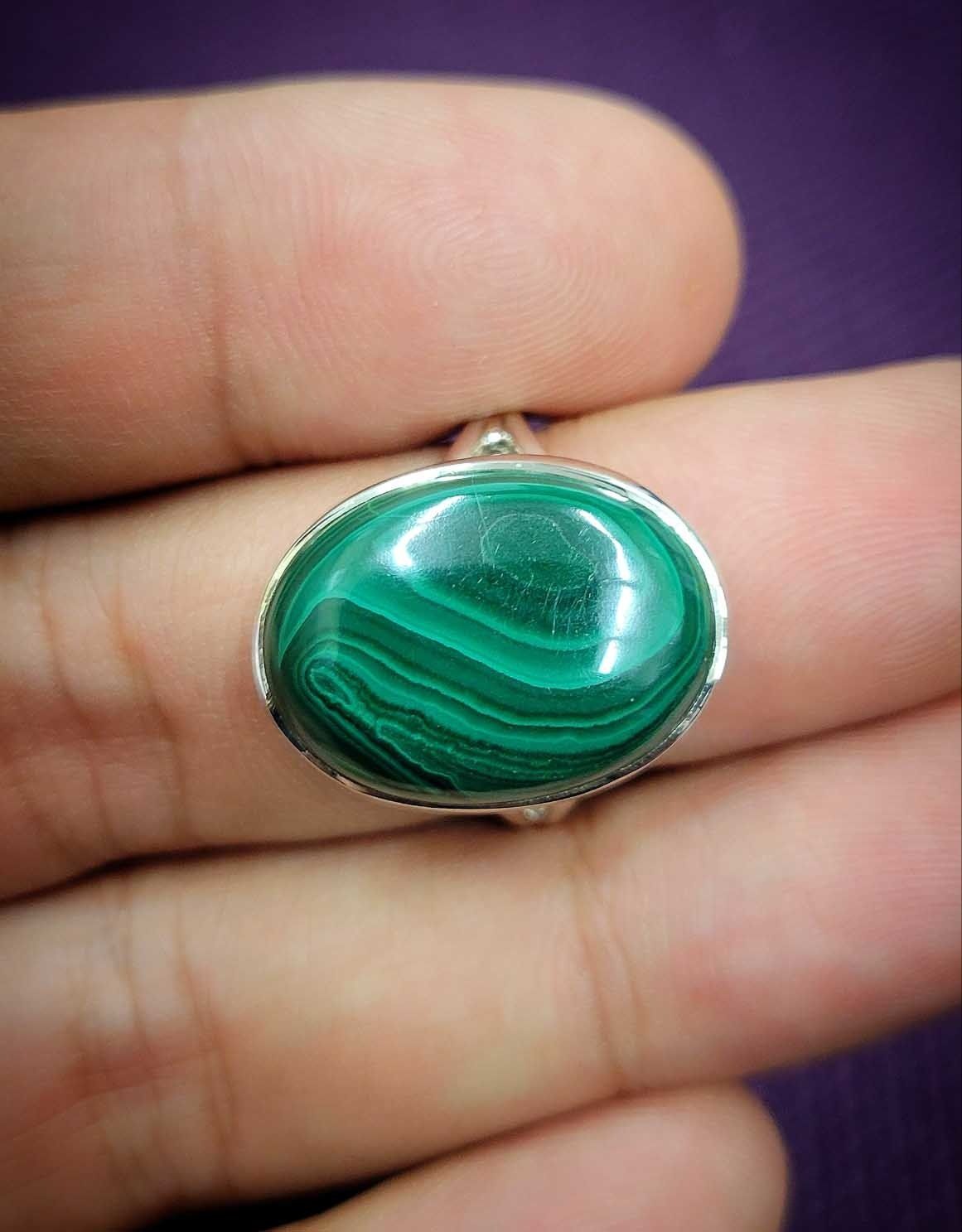 Malachite Sterling Silver Ring - Size 8