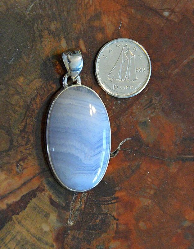 Blue Lace Agate Pendant H Sterling Silver