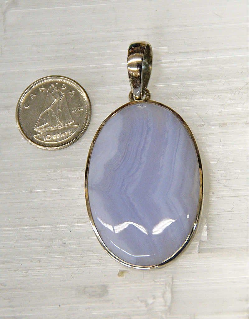 Blue Lace Agate Pendant Sterling Silver