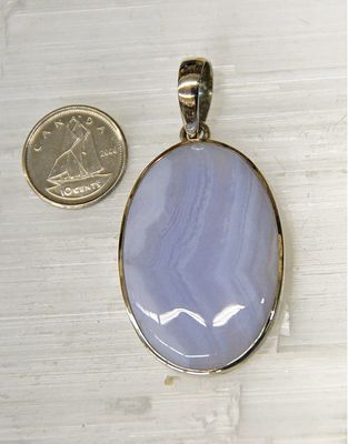 Blue Lace Agate Pendant Sterling Silver