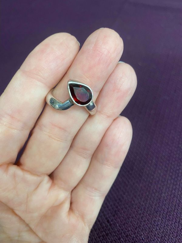 Garnet Ring - Size 8 Sterling Silver