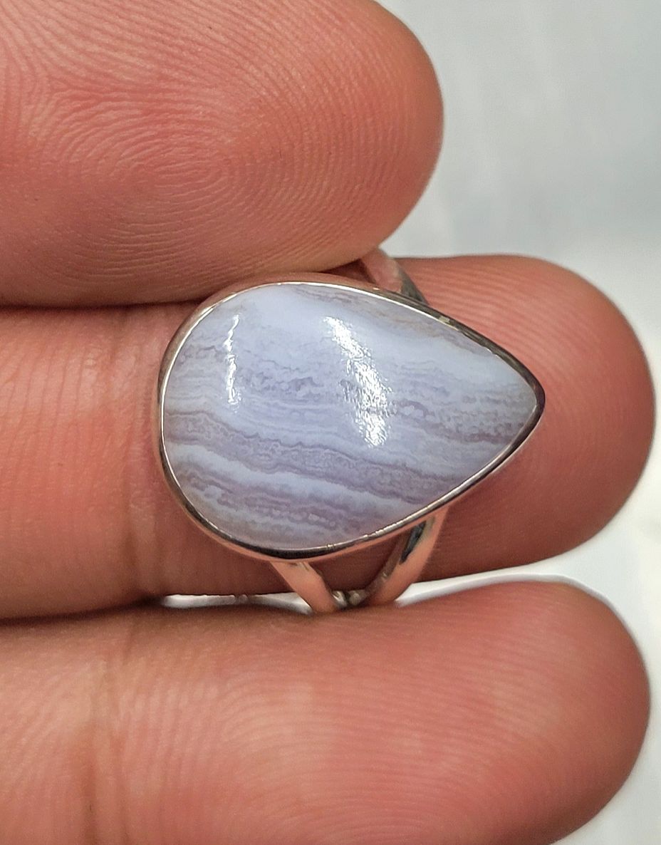 Blue Lace Agate Ring C  - Size 10 Sterling Silver