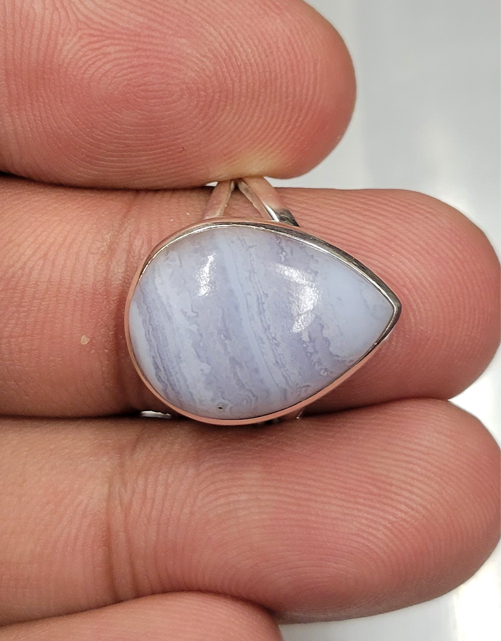 Blue Lace Agate Ring - Size 8 Sterling Silver