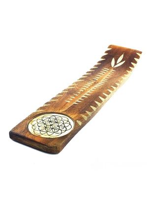 Flower of Life Wooden Etched Incense Burner 2&quot; Wide