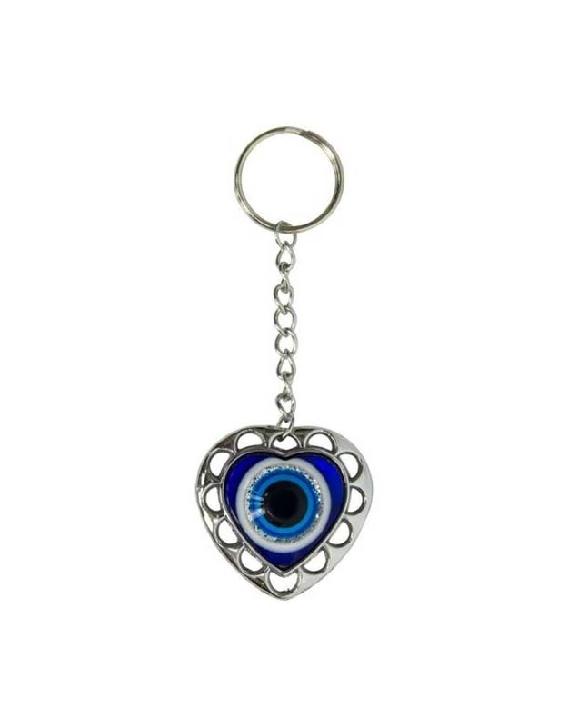 Puffed Evil Eye Heart Keychain - 4.25&quot;