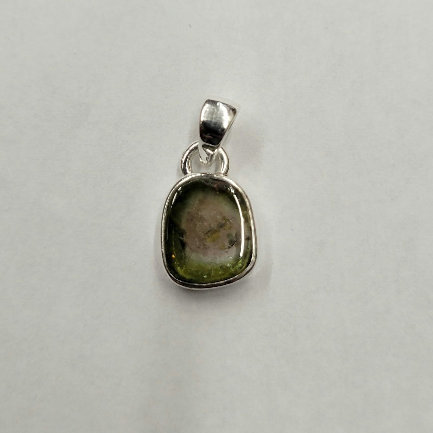 Watermelon Tourmaline Pendant  - Sterling Silver