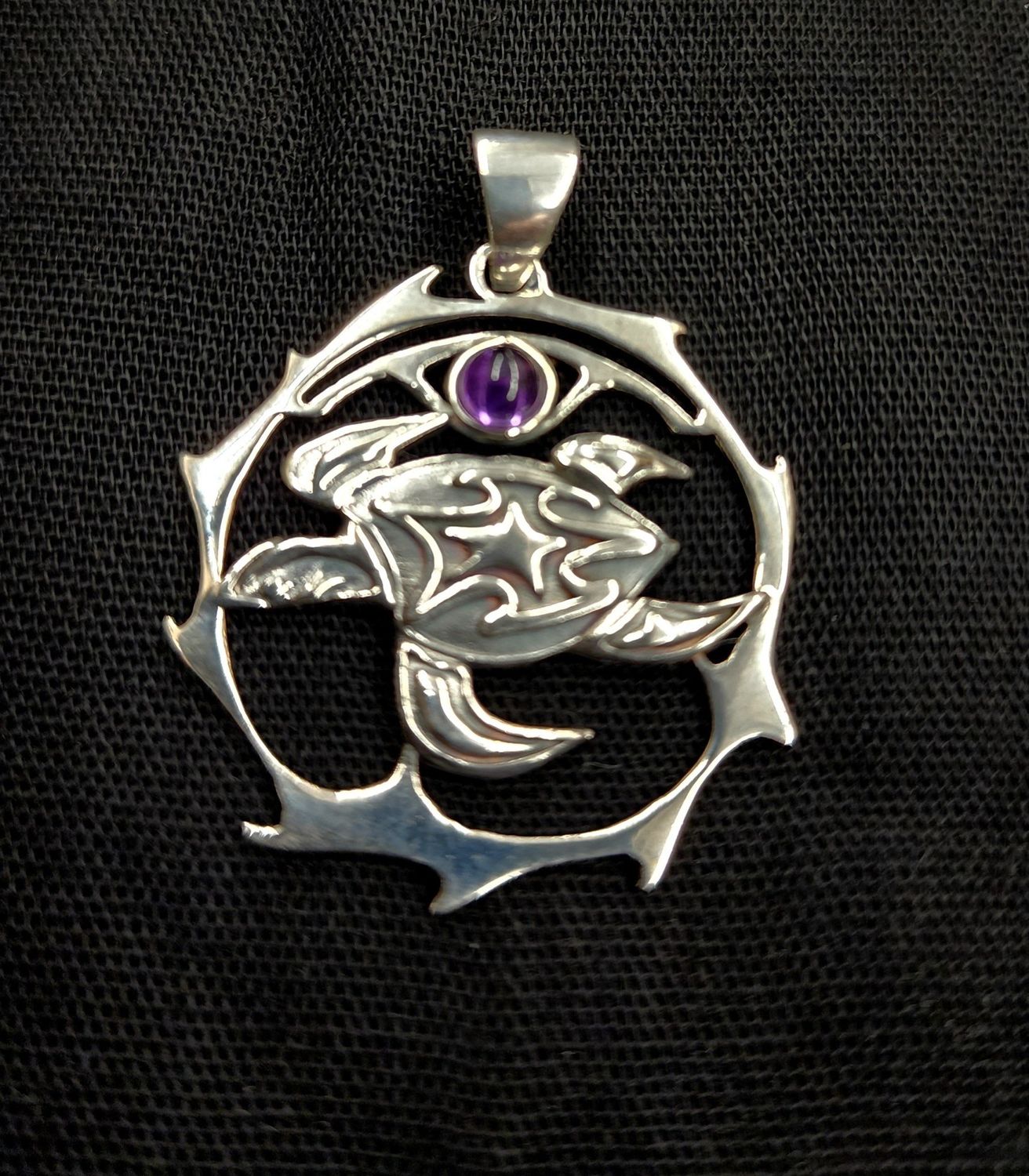 Turtle Pendant Sterling Silver with Amethyst