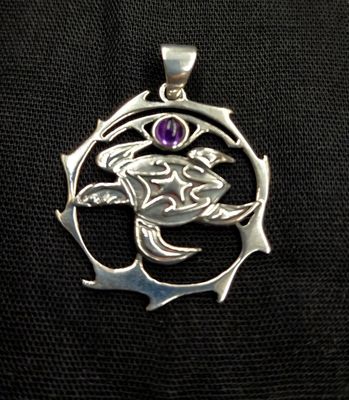 Turtle Pendant Sterling Silver with Amethyst