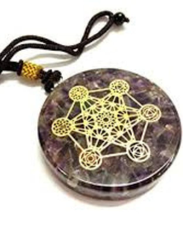 Amethyst  Metatron&#39;s Cube - Orgonite Necklace Pendant