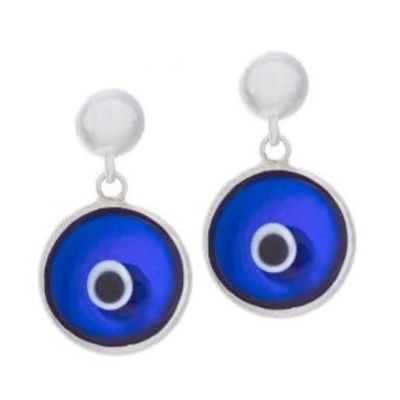 Evil Eye Dangle Stud Sterling Silver Earrings 10mm