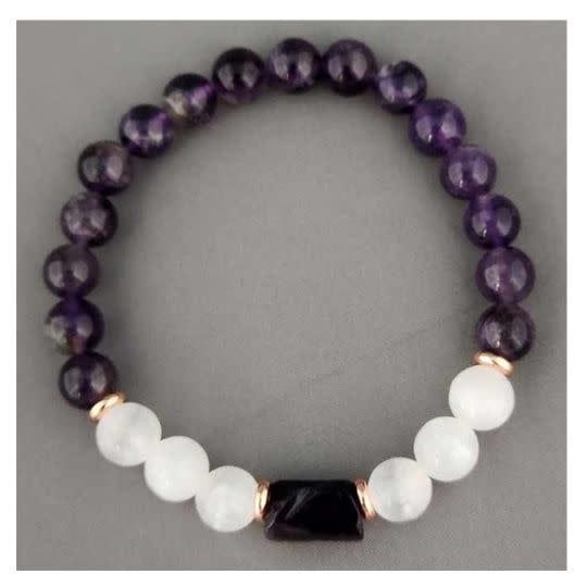 Amethyst, Selenite and Copper Bracelet 8MM