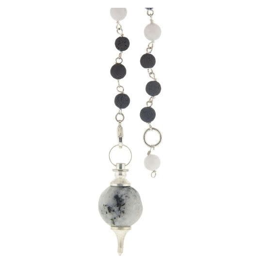 Rainbow Moonstone Pendulum with Lava Beads