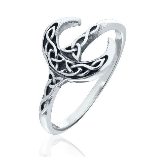 Celtic Night Moon Ring Sterling Silver Size 9