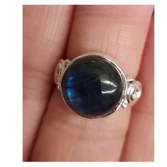Labradorite Round Ring C - Size 5 Sterling Silver