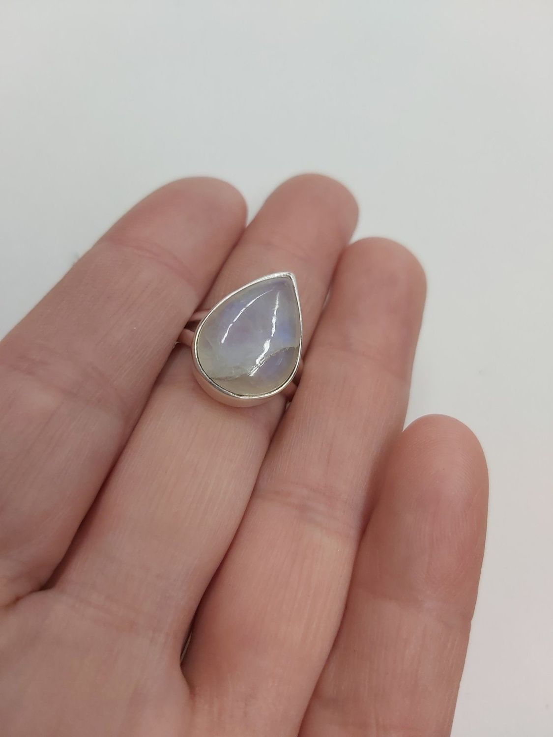 Rainbow Moonstone Ring D - Size 8 Sterling Silver