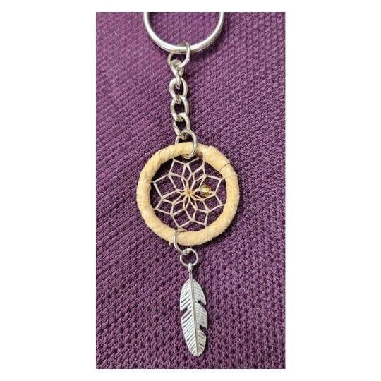 Dream Catcher Keychain with Feather  - Tan