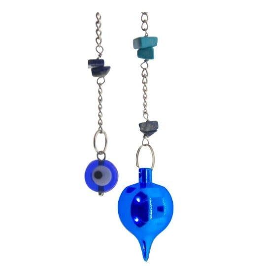 Blue Metal Sephoroton Pendulum with Evil Eye