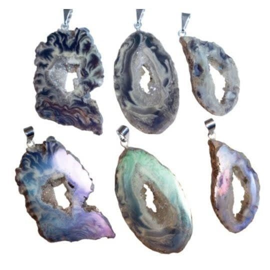 Agate Geode Aura Slice Pendant Sterling Silver