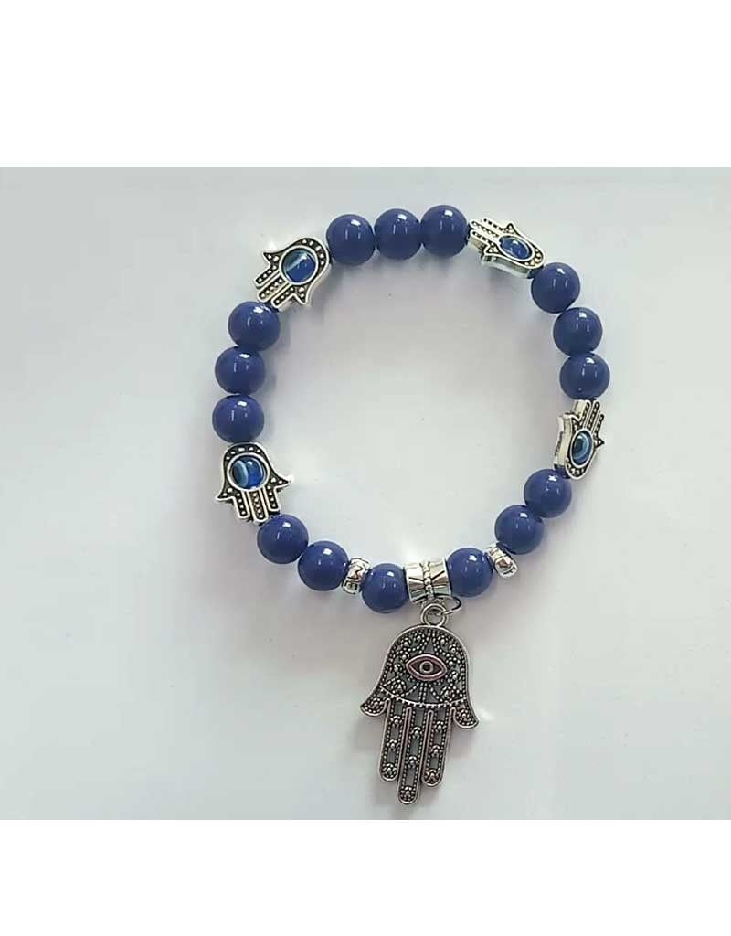 Dark Blue Evil Eye Bracelet w Fatima / Hamsa Hand