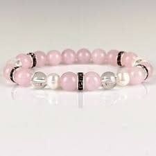 Rose and Clear Quartz with Pearls - Bracelet 8mm