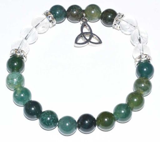 Green Moss Agate &amp; Quartz with Triquetra - Bracelet