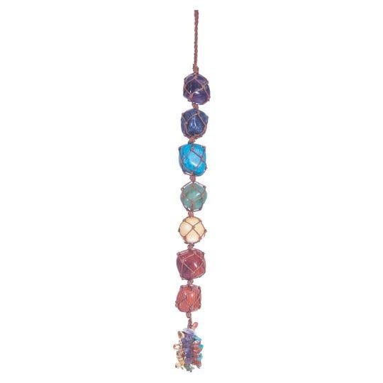 Hanging Chakra Crystal Macrame with Tassel 13&quot;