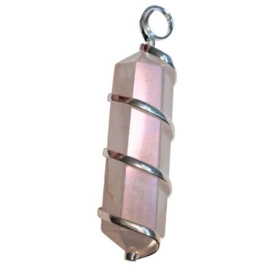 Rose Quartz Aura Wrapped Pendant