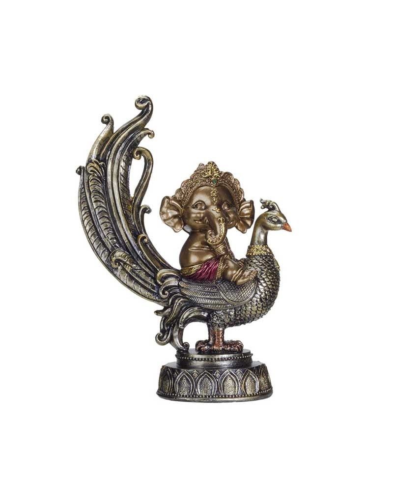 Ganesha on Peacock Statue - 3&quot; x 7&quot; x 9.5&quot;