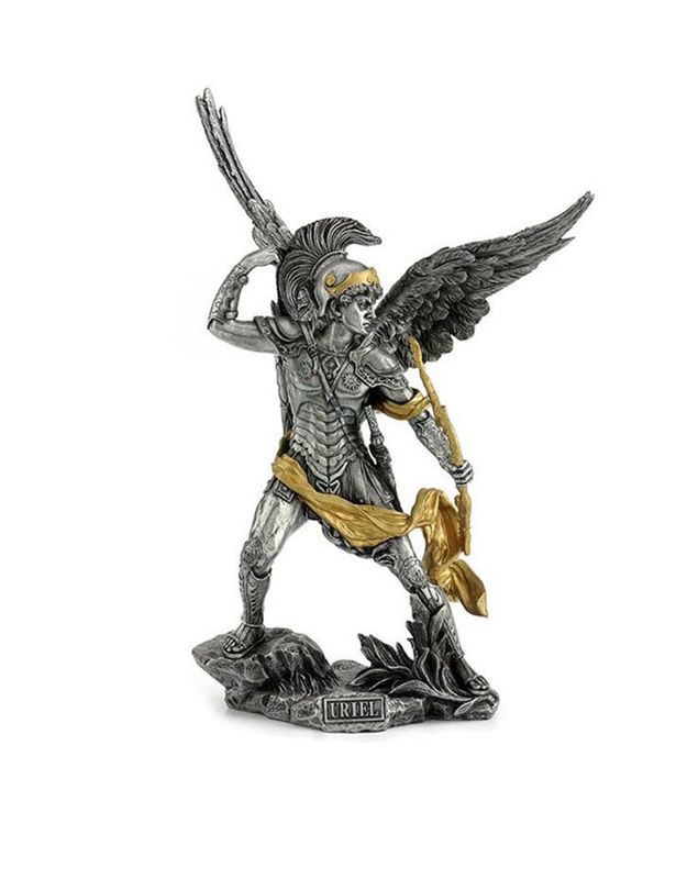 Archangel Uriel Statue - Pewter &amp; Gold