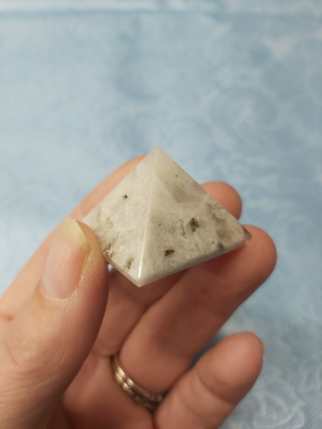 Moonstone &amp; Tourmaline Pyramid - 30MM