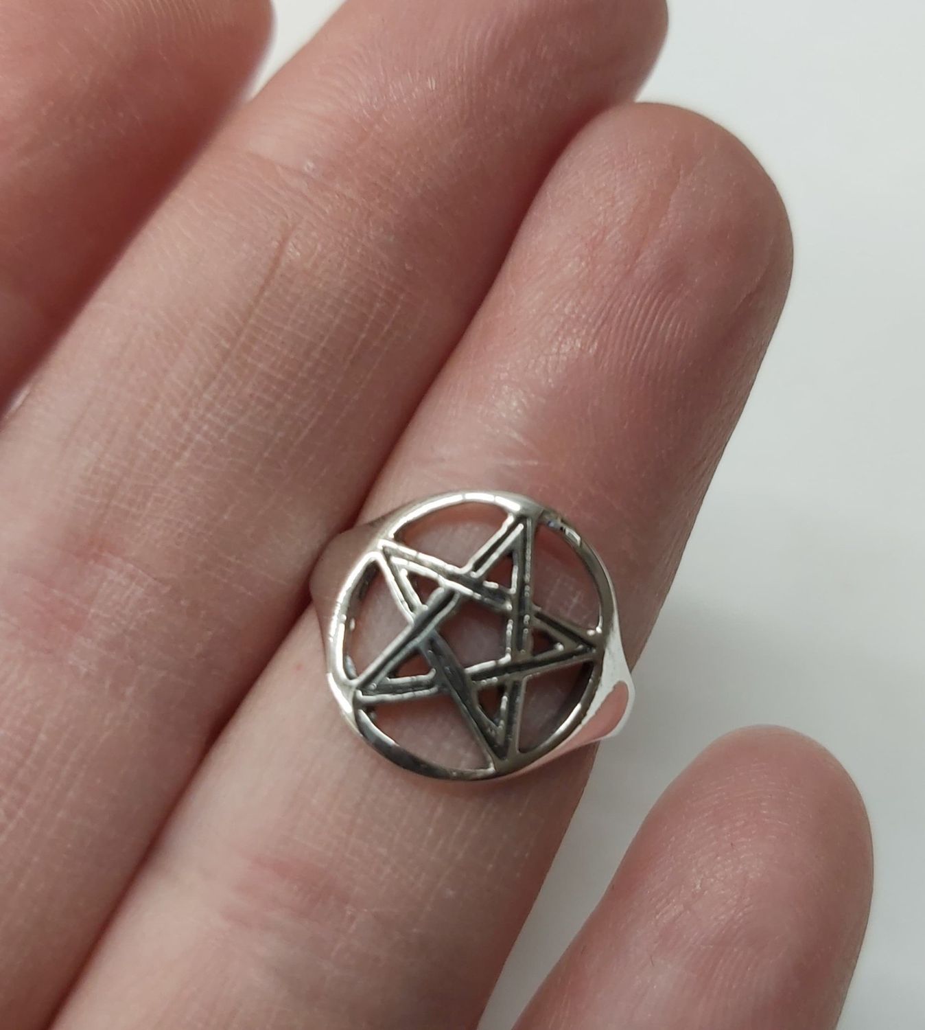 Large Pentagram Ring - Size 5 Sterling Silver