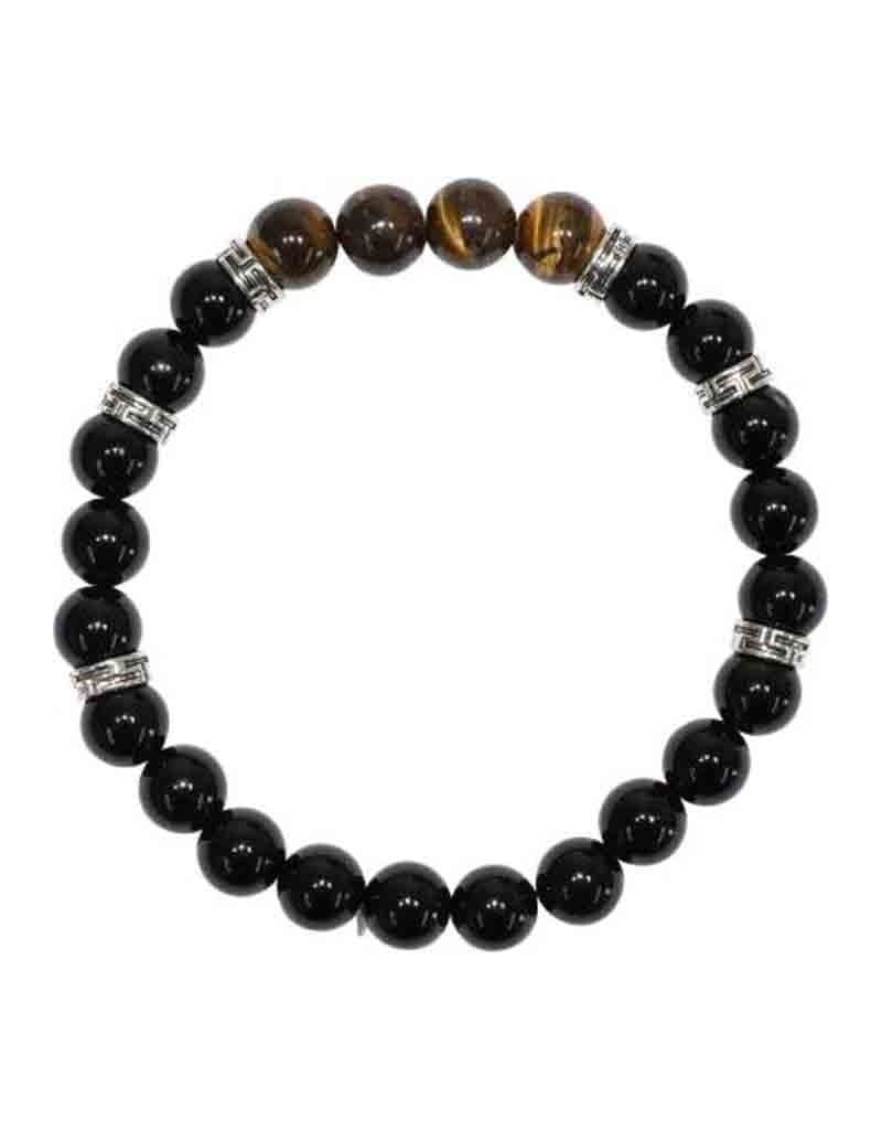 Black Obsidian / Tiger&#39;s Eye &amp; Aztec Spacer 8mm Men&#39;s Bracelet