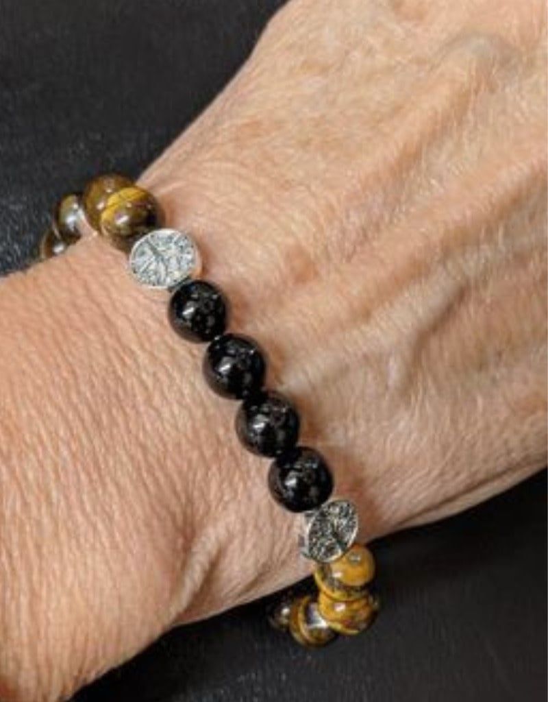Golden Tiger&#39;s  Eye  &amp; Tree of Life  8MM Men&#39;s Bracelet