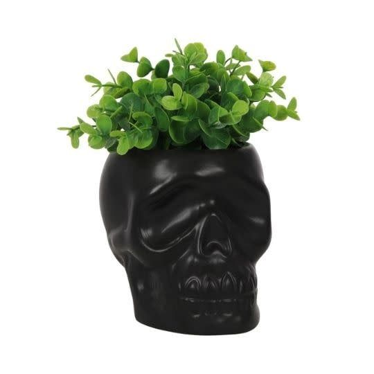 Black Ceramic Skull Planter