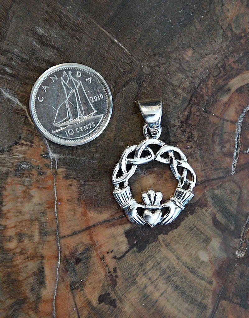 Celtic Claddagh Sterling Silver Pendant - .75&quot;