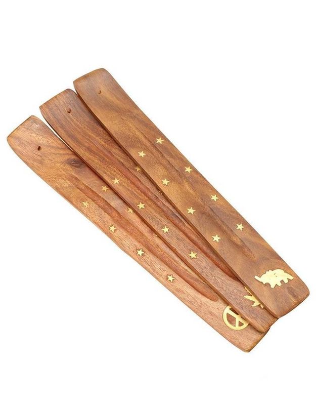 Wood &amp; Brass Incense Burner - Assorted 10&quot;
