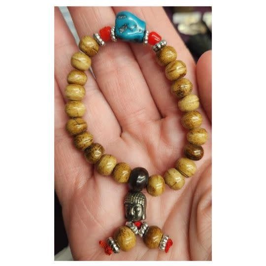 Buddha Wood &amp; Green Stone Bracelets