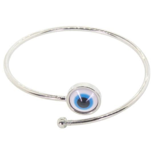 Evil Eye Adjustable Silver Metal Bracelet