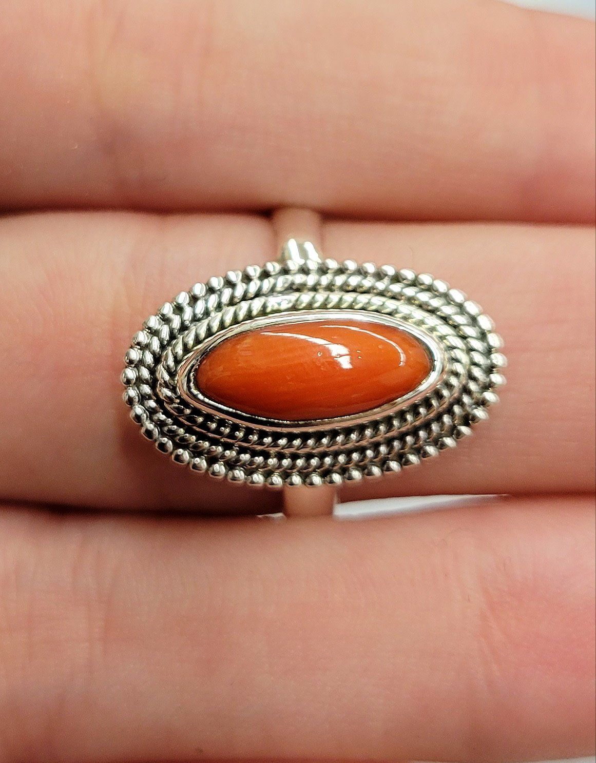 Coral Ring A - Size 7 Sterling Silver