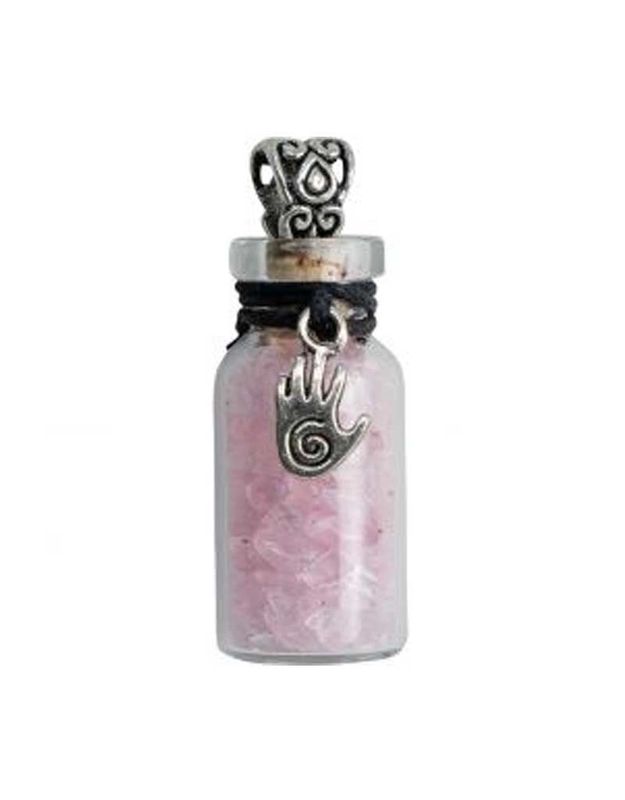 Rose Quartz &amp; Healing Hand Chip Bottle Necklace 20.5&quot;l