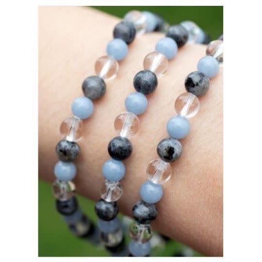 Black Labradorite, Angelite &amp; Clear Quartz Bracelet 6MM