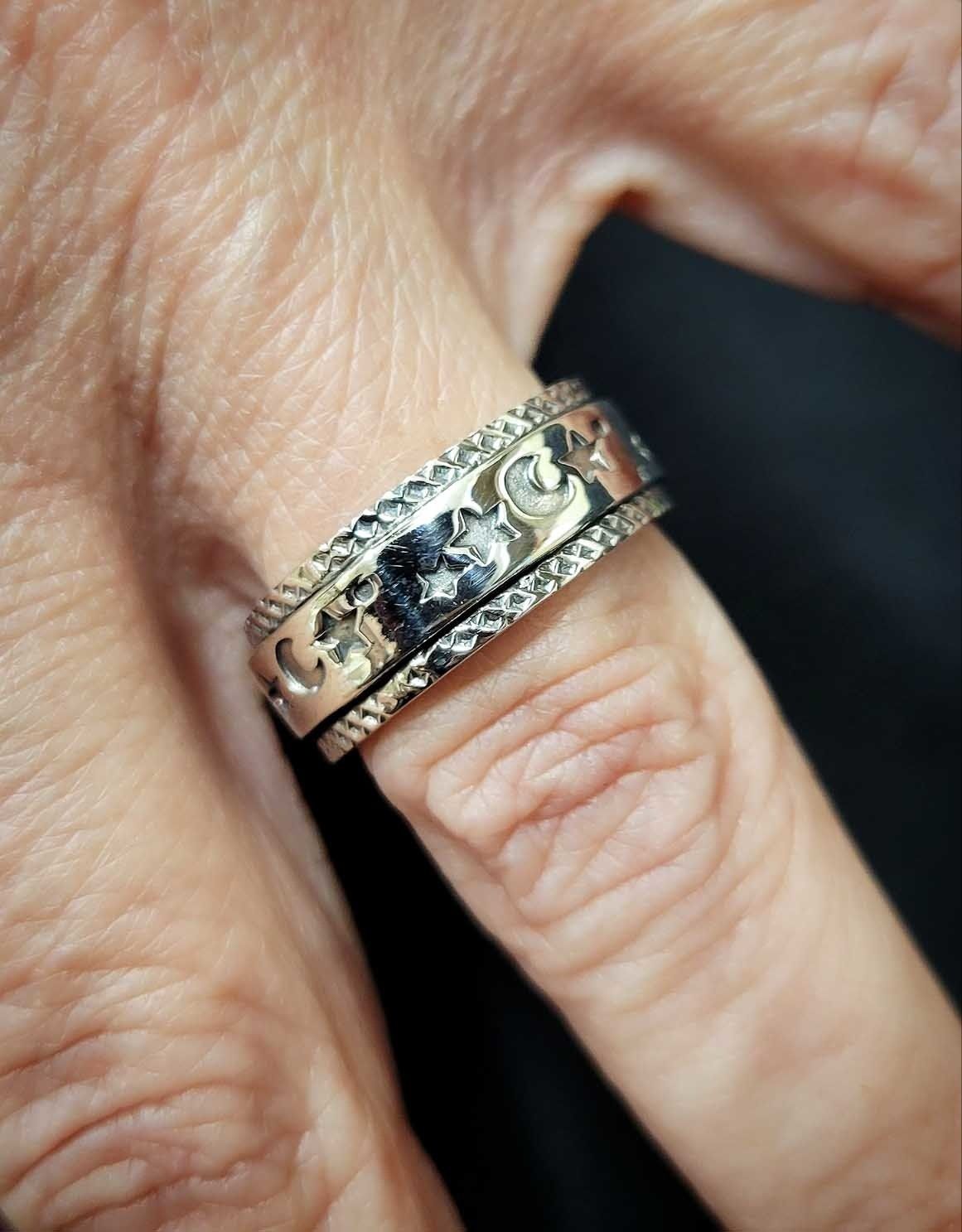Celestial Spinner / Fidget Ring-Size 7 Sterling Silver