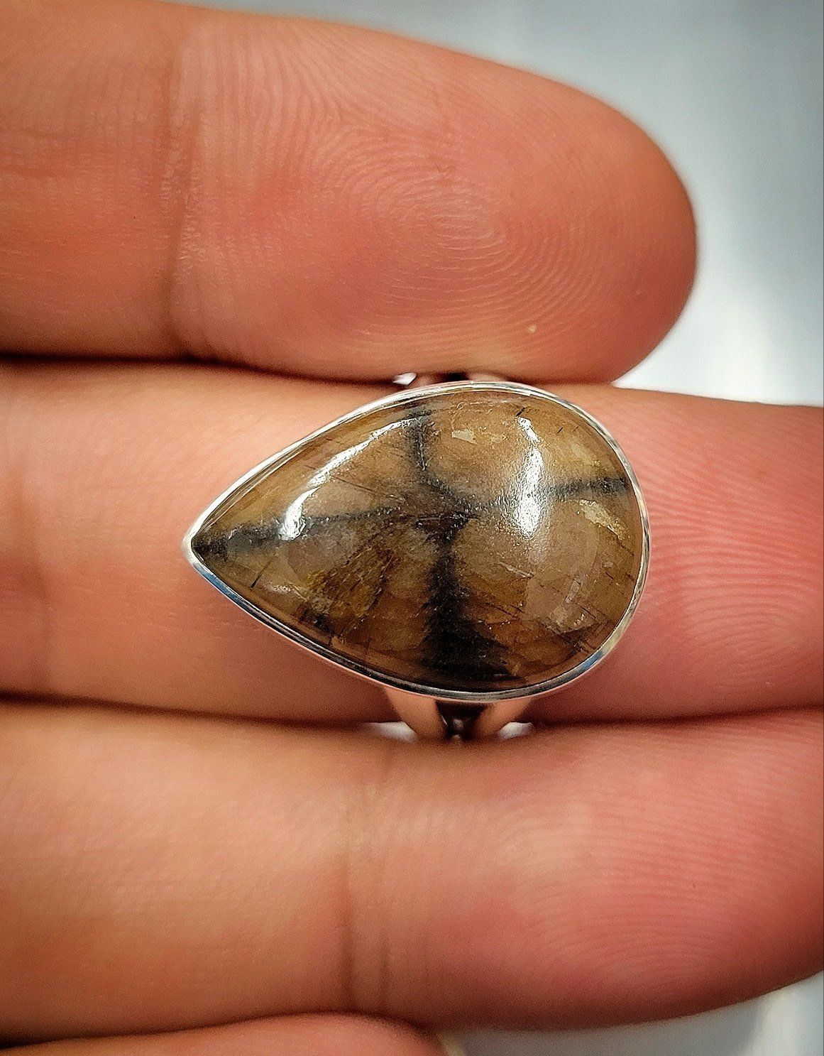 Chiastolite Sterling Silver Ring - Size 8.5