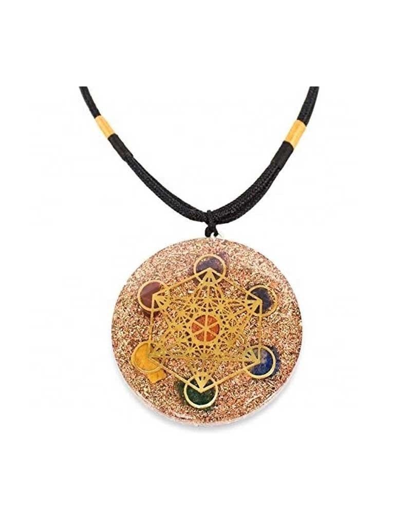 Copper Flakes Metatron&#39;s Cube Orgonite Necklace w/ Silver &amp; Gold Flakes