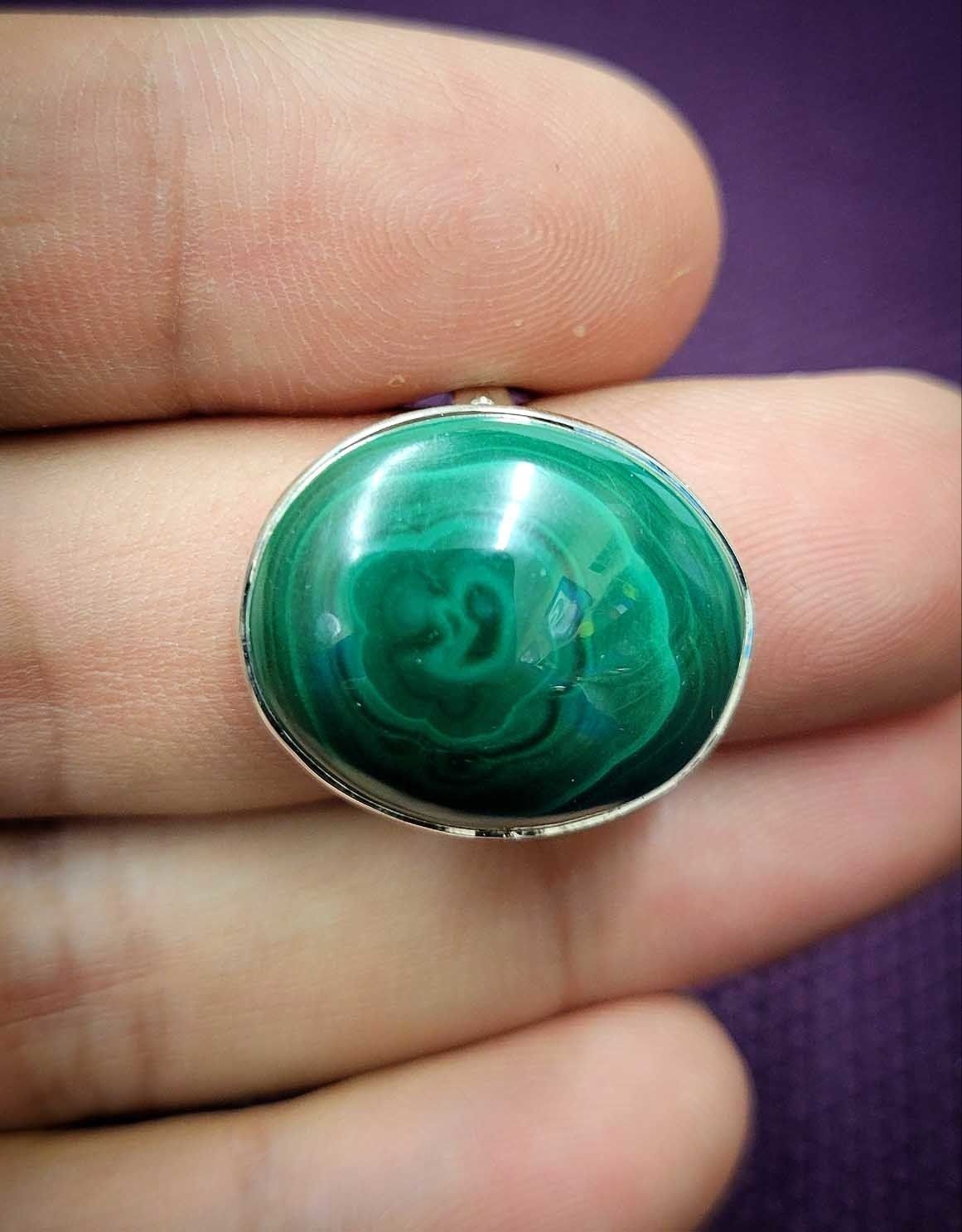 Malachite Sterling Silver Ring - Size 7