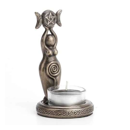 Spiral Goddess Triple Moon Tealight Holder 5&quot;