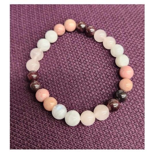Love Bracelet with Moonstone, Garnet, Rhodonite, Rose Quartz 8mm